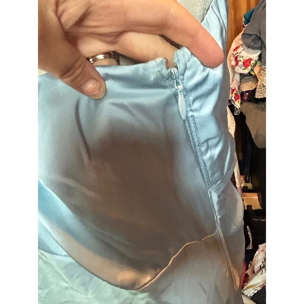 Abercrombie & Fitch One Shoulder Satin Knot Maxi Dress Light Blue XLT New